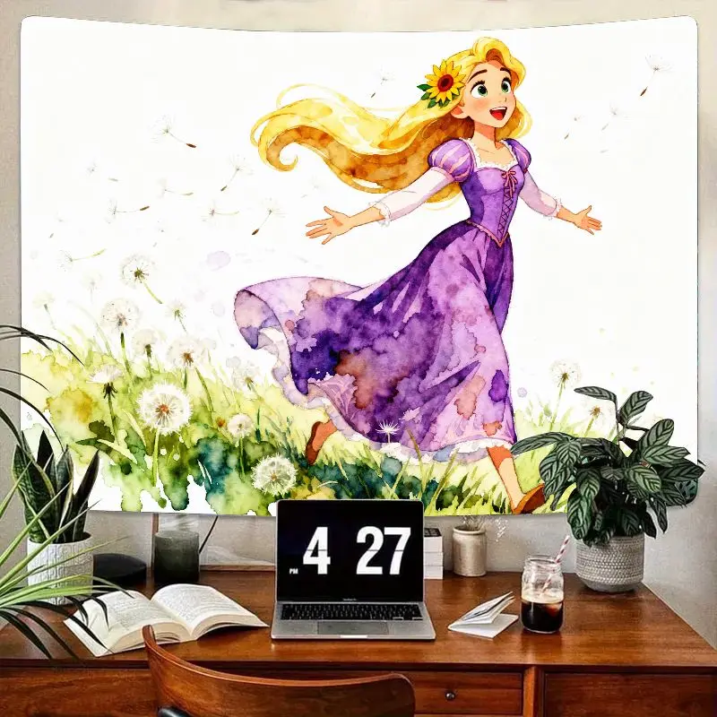

1 шт. акварельный гобелен принцессы Рапунцель, причудливое поле одуванчика, настенное искусство, современный полиэстер, домашний декор, подарок для девочек, спальня