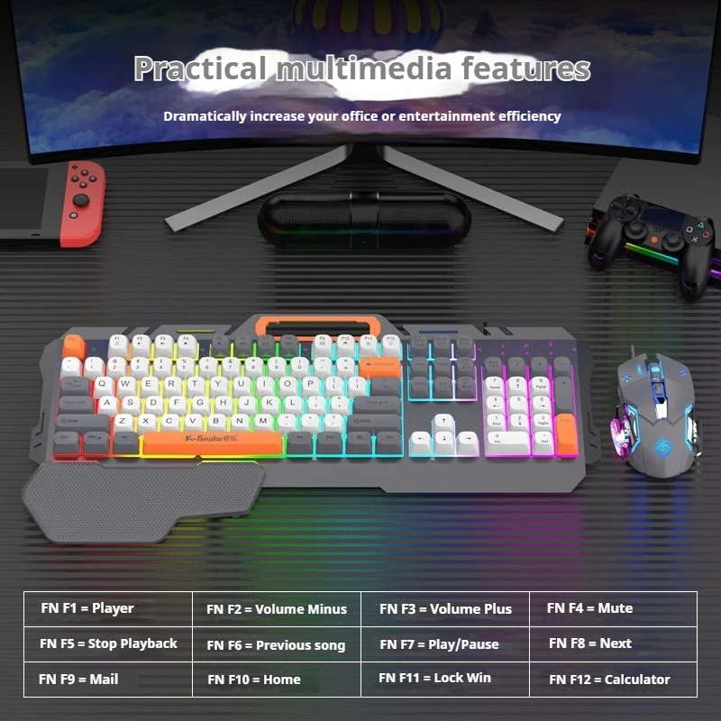 Km160 Wired Keyboard Mouse Suit Mechanical Feel Luminous E-Sports Game Laptop Desktop Computer Home Office Universal Peripheral