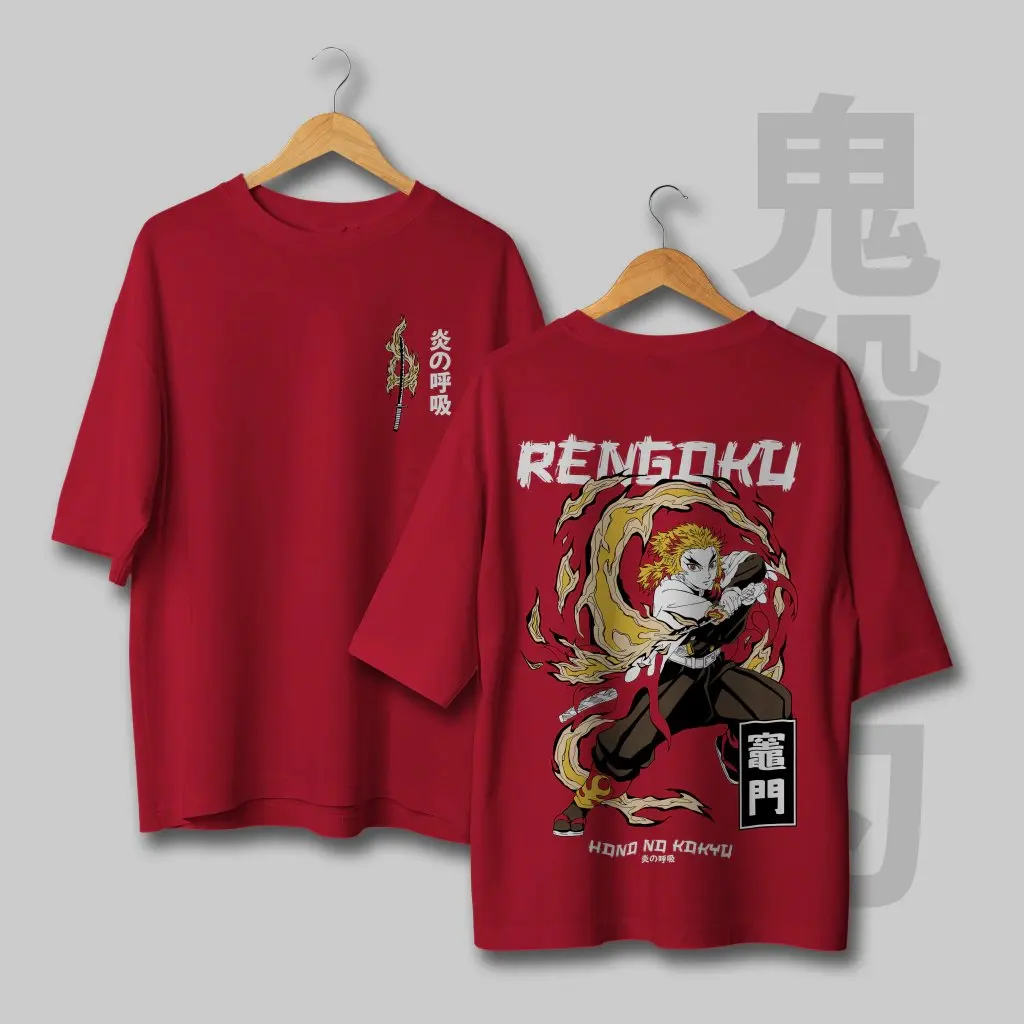 Camiseta de Anime Demon Slayer Rengoku Kyojuro para hombre y mujer, camisetas de algodón de manga corta, camiseta gráfica informal de verano, ropa de calle, Cosplay de Manga