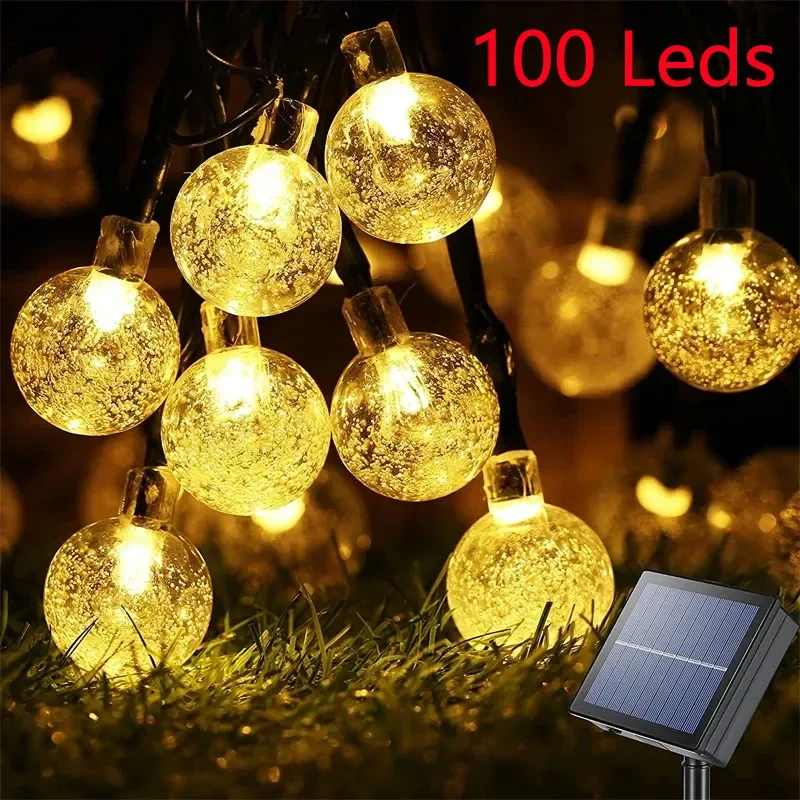 

Solar String Lights Outdoor 100Led Crystal Globe Lights with 8 Modes Waterproof Solar Powered Patio Light for Party Garden Decor