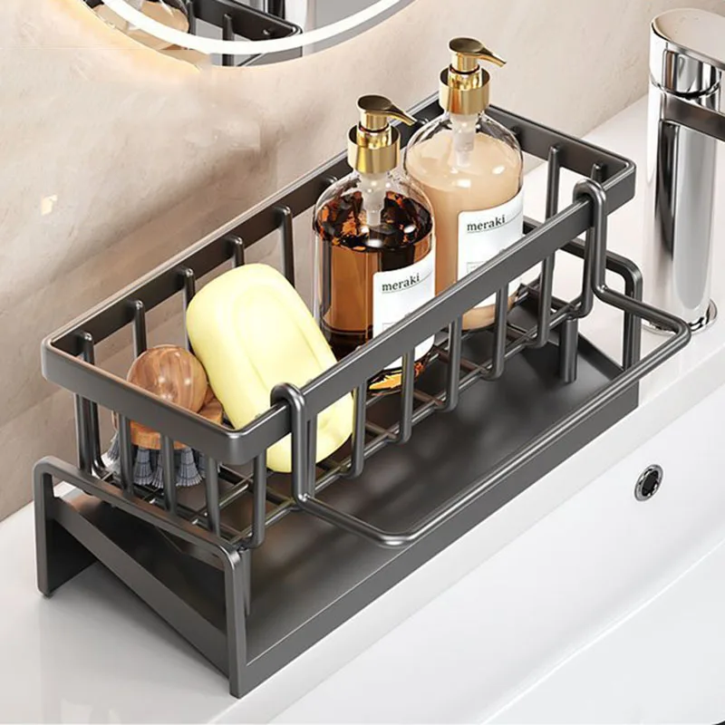 Organizer per scolapiatti per lavello da cucina ripiano per lavello autosvuotante in acciaio inossidabile supporto per spugna per sapone cestello