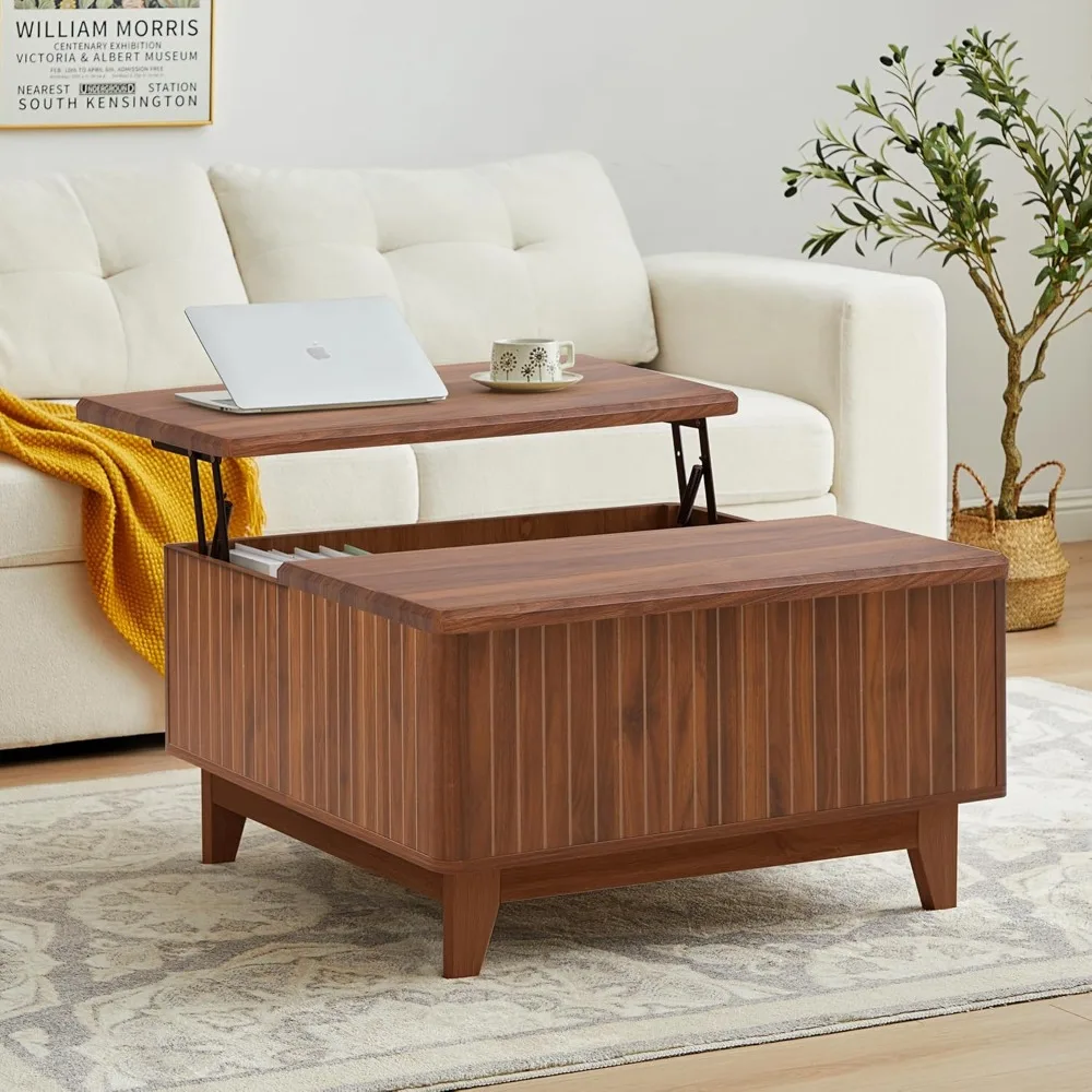 

Lift Top Coffee Table - Square Farmhouse Design with Hidden Storage, Wood Center Table for Living Room & Home Office