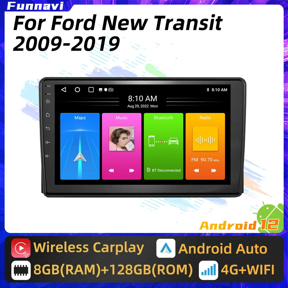 Radio 2 Din Android Car GPS Navigation for Ford New Transit 2009 - 2019 Head Unit Autoradio Multimedia Player Stereo Audio Auto