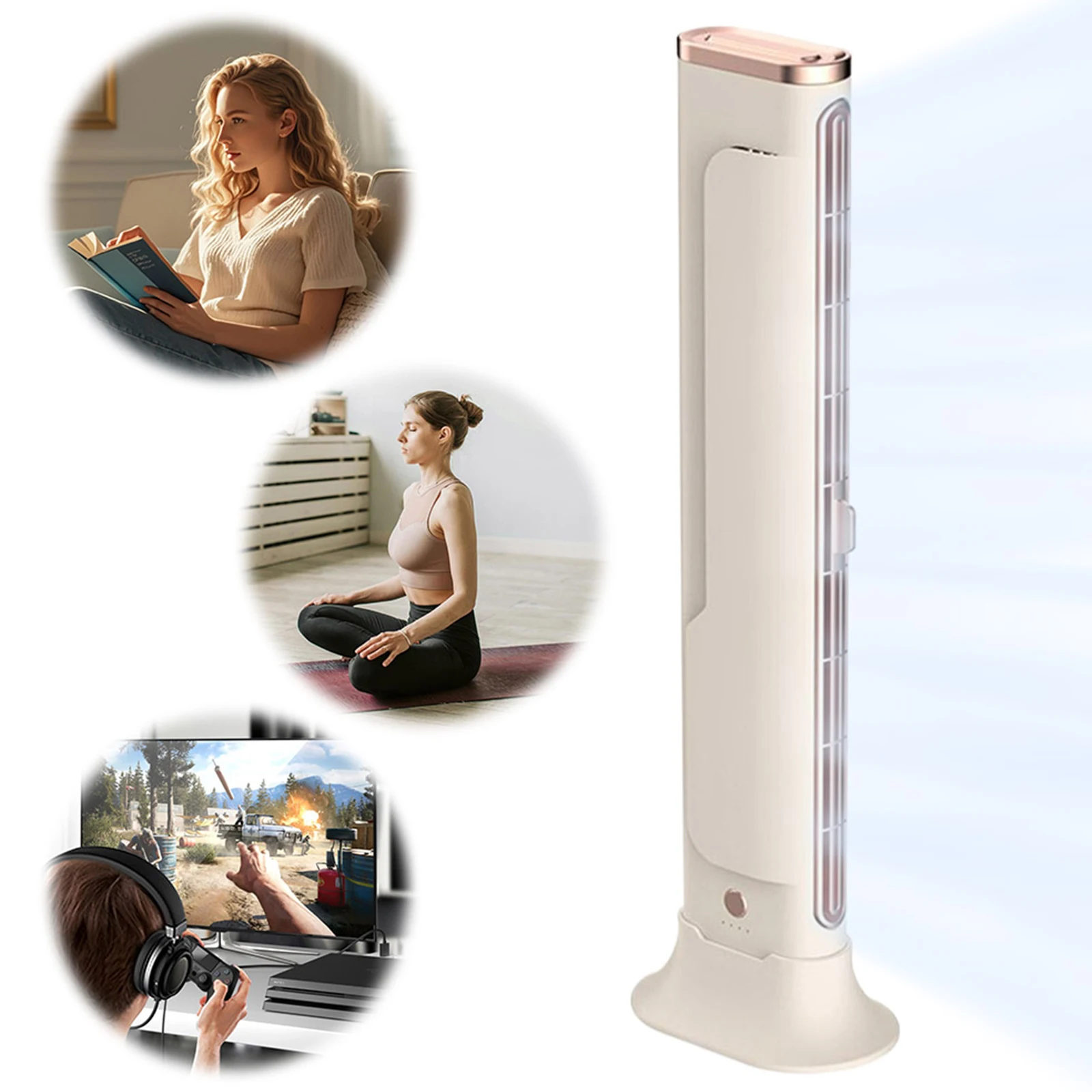 USB Charging Portable Desktop Fan Lightweight Mini Air Cooler Silent and Low Noise Bladeless Tower Fans for Office Home Car