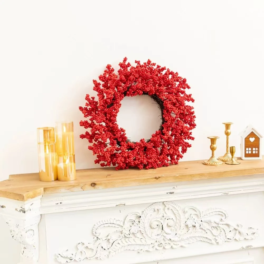 2025 Popular New Design 20 inches High Quality Artificial Berry Wreath For Front Door and Indoor Decoration