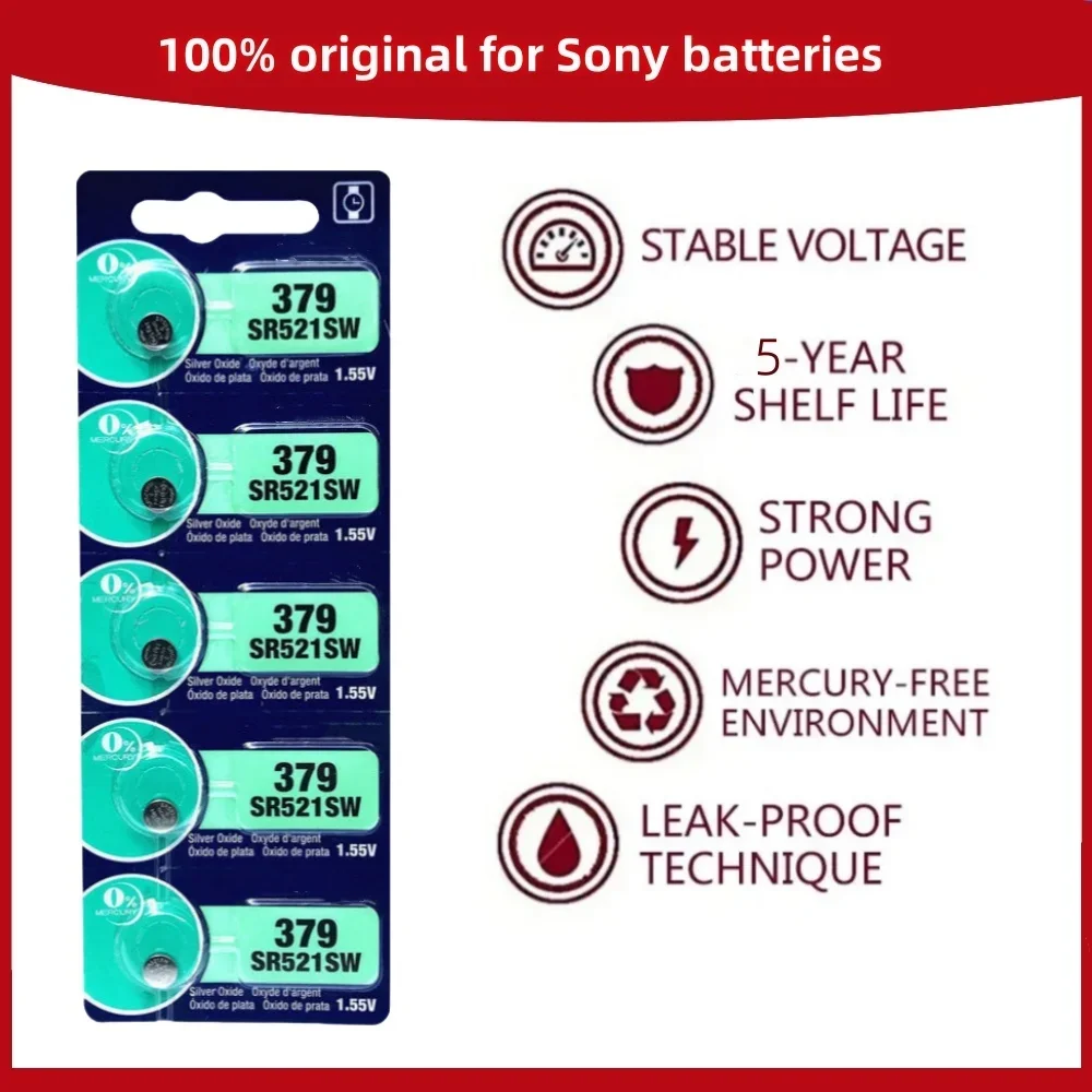 10PCS Original For SONY LR521 AG0 Button Batteries SR521SW 379A 379 179 D379 SR63 Alkaline Coin Cell Silver OxideWatch Battery