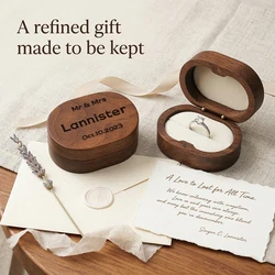 Rustic Wedding Ring Box Holder Wood Custom Wedding Valentine Engagement Anniversary Personalized Name Date for Wedding Ceremony