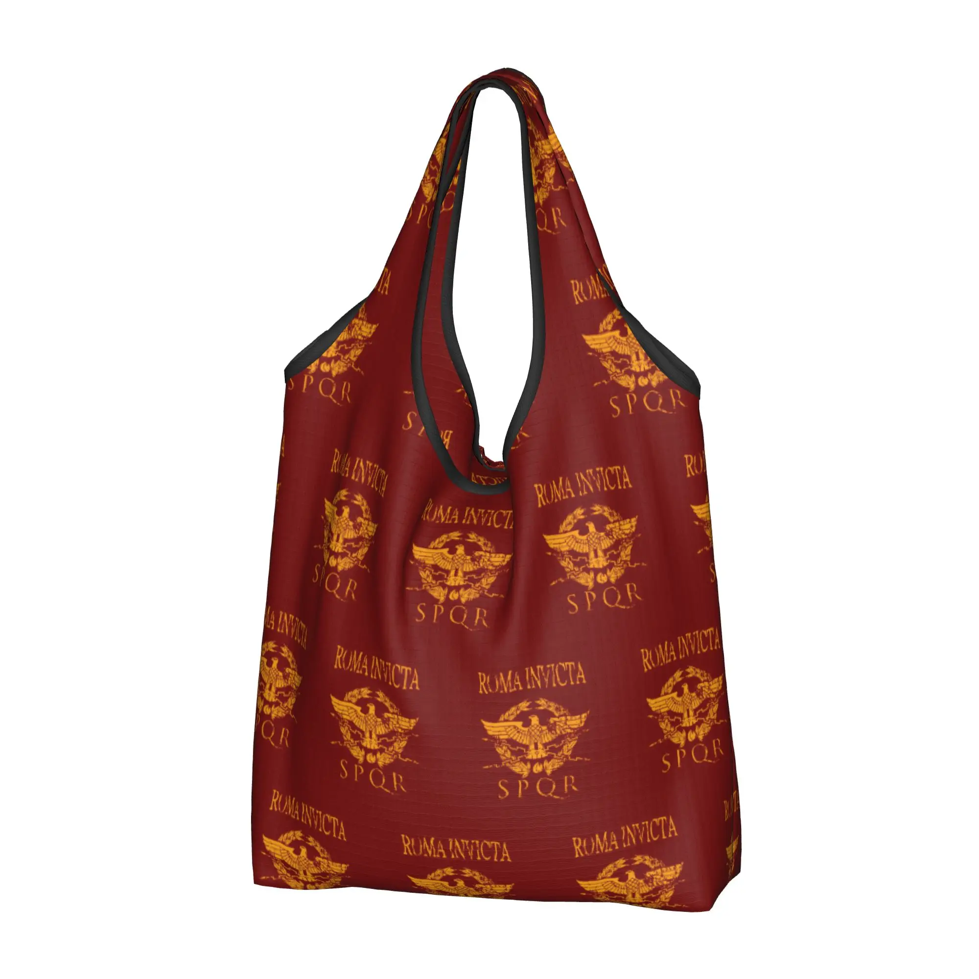 Kawaii Vintage Gold Roman Empire Eagle Shopping Tote Bags Portable Rome SPQR Emblem Grocery Shoulder Shopper Bag