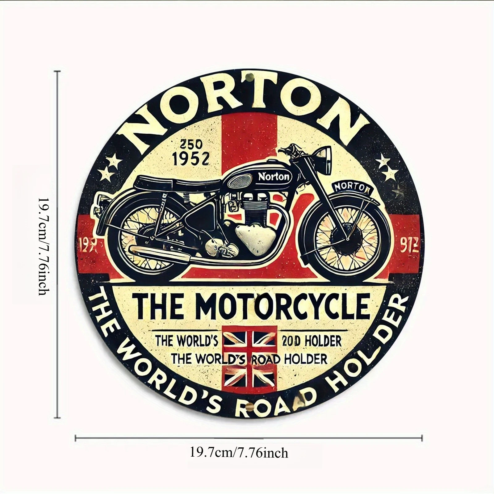 2D Flat, Motorcycle-Themed Vintage British Flag Metal Wall Sign, Aluminum Norton Motorcycle Sign Retro Decoration, Suitable for Cave Office Decoration