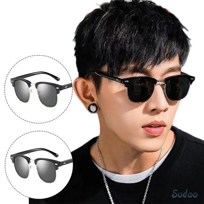 

New Classic Sunglasses Retro Rice Nail Half Frame Sunglasses Fashion Color Film Reflective Glasses Flat Mirror