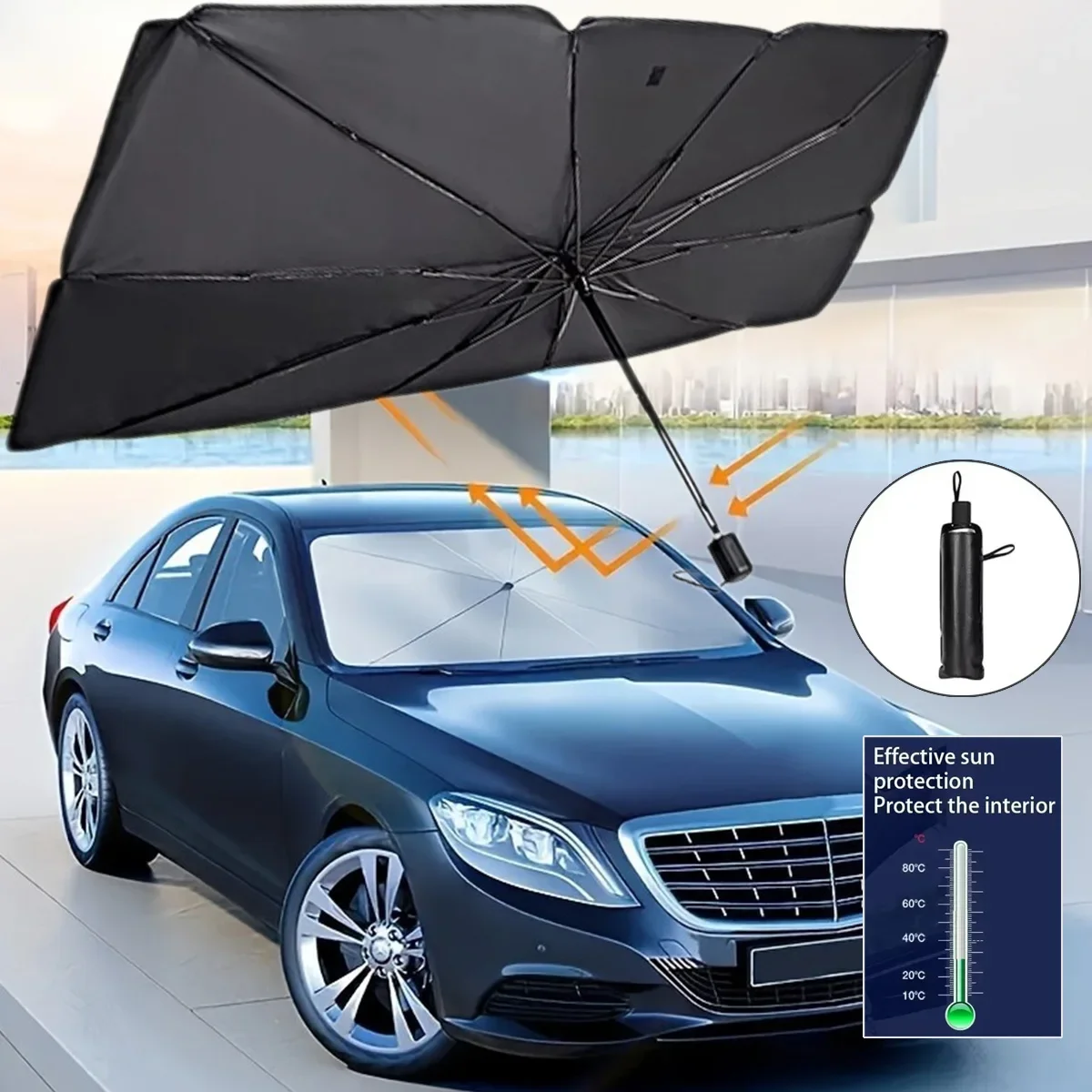 Guarda-sol Portátil Dobrável para Carro, Acessório de Proteção Interior, Guarda-sol Automotivo para Para-brisa Dianteiro