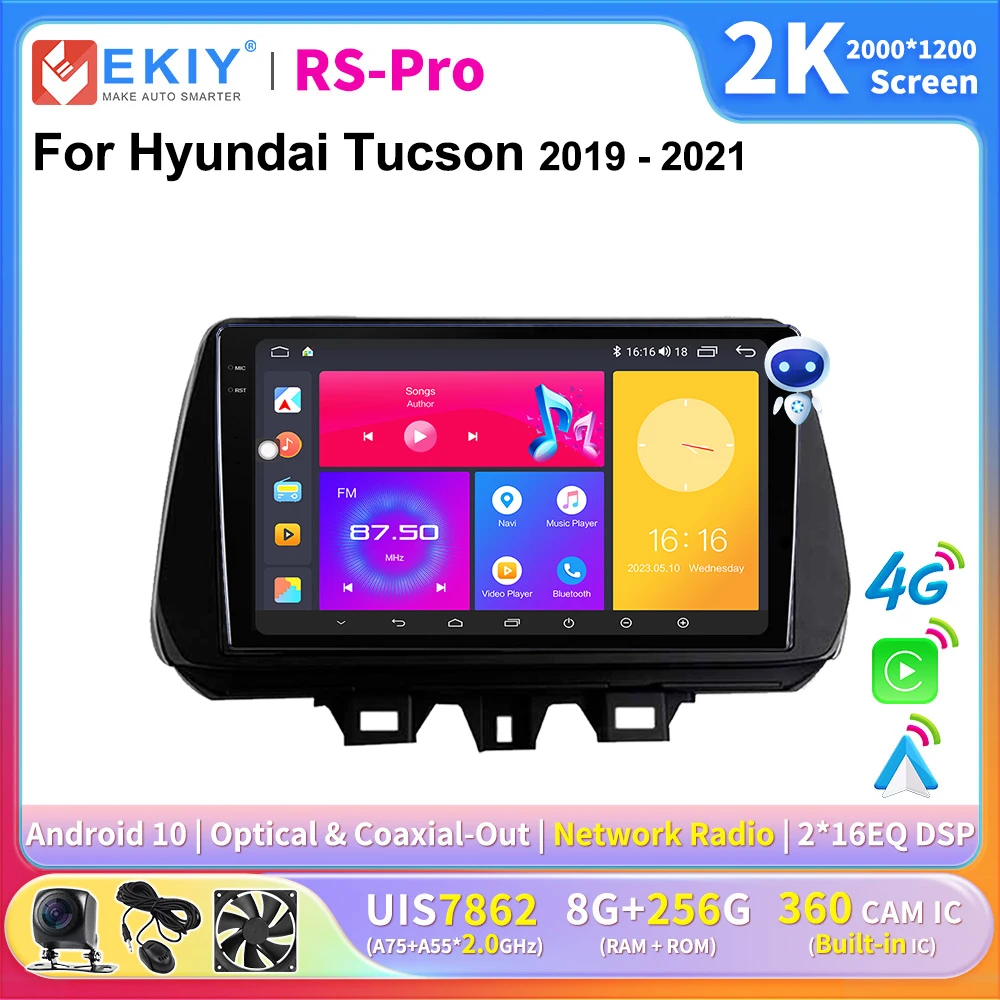 EKIY 2K Screen CarPlay Radio For Hyundai Tucson 2019-2021 Android Auto 4G Car Multimedia Player Stereo GPS 2Din Navi Ai Voice