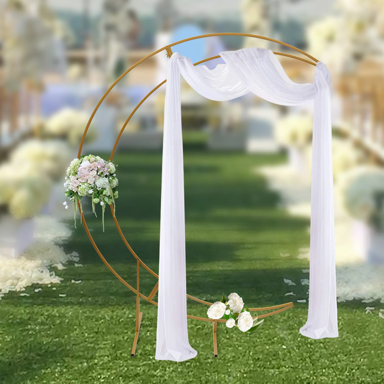7ft Gold Metal Crescent Moon Wedding Arch Photography Backdrop Stand Curved Design Flower Balloon Frame Arbor Stand