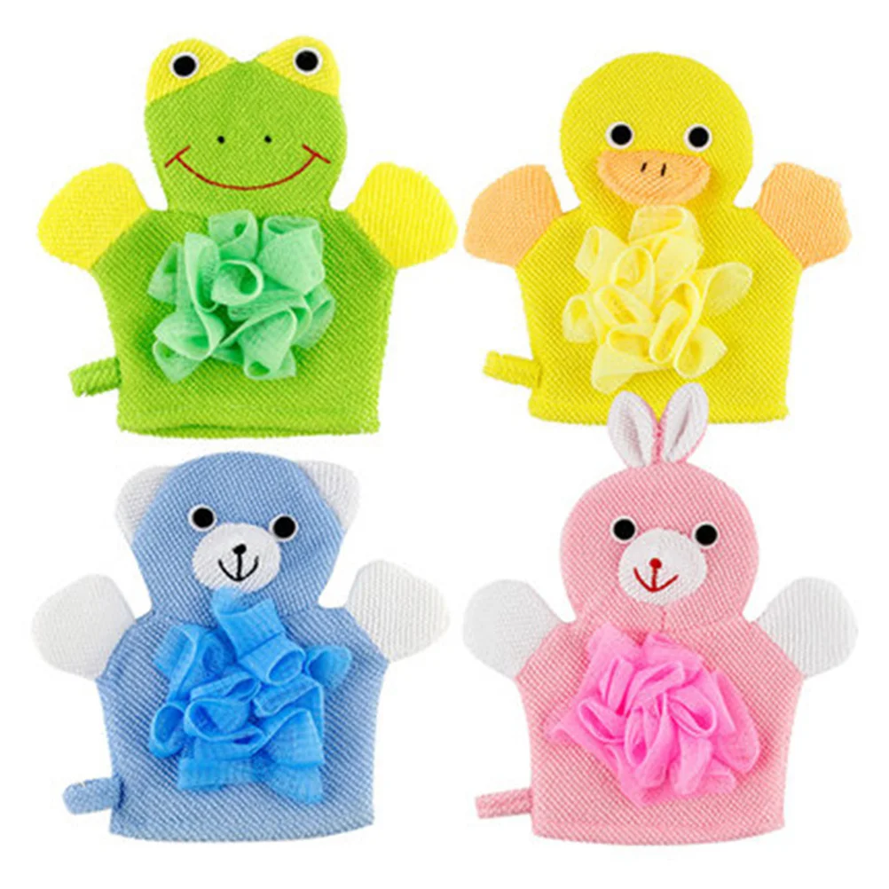

4Pcs Kids Bath Scrub Gloves Cartoon Design Exfoliating Bath Gloves Gentle Skin for Children's Body Cleaning Fun