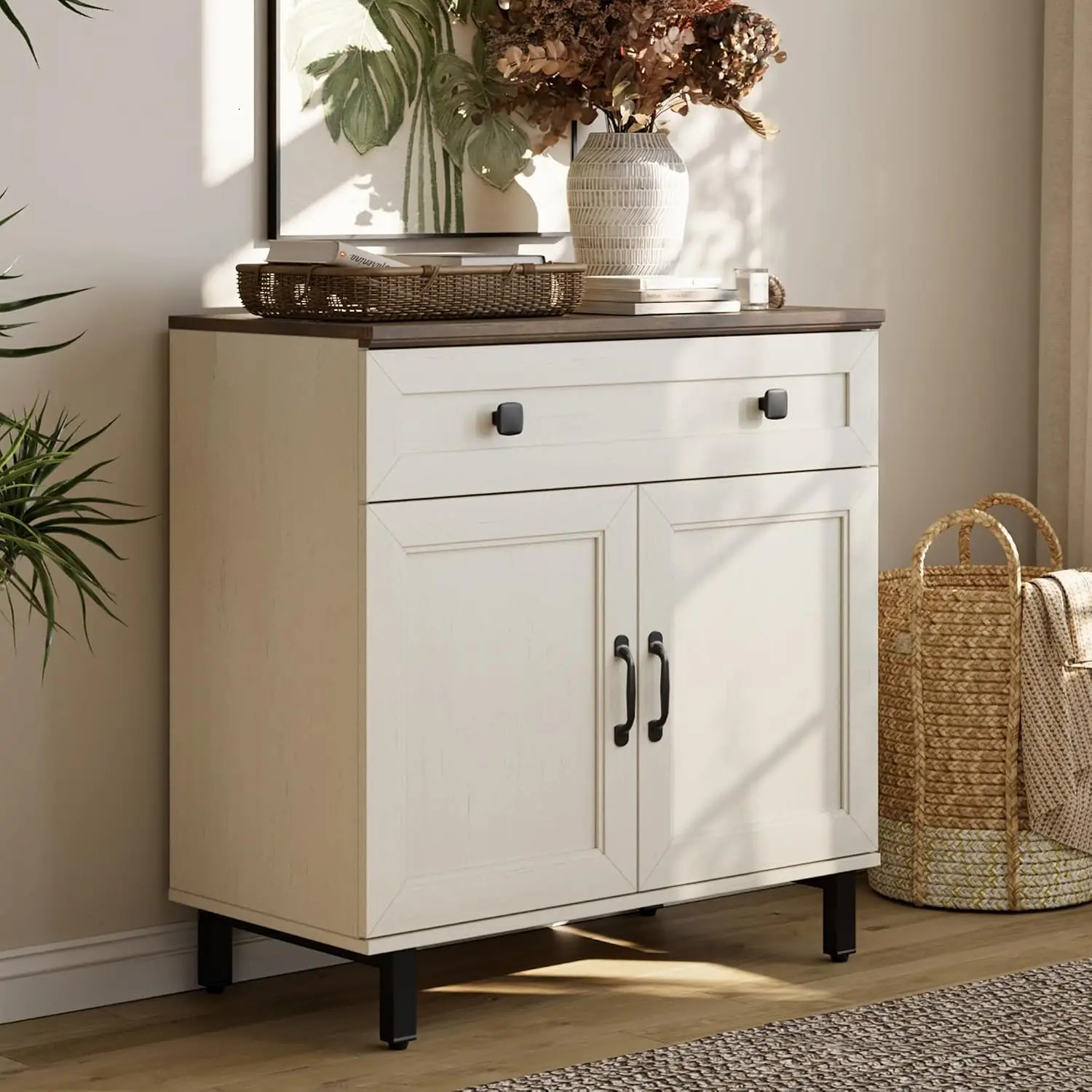 Buffet Cabinet 2 Doors & 1 Drawer, Coffee Bar Wood Kitchen Storage Sideboard Credenza Dining Room White, Customized