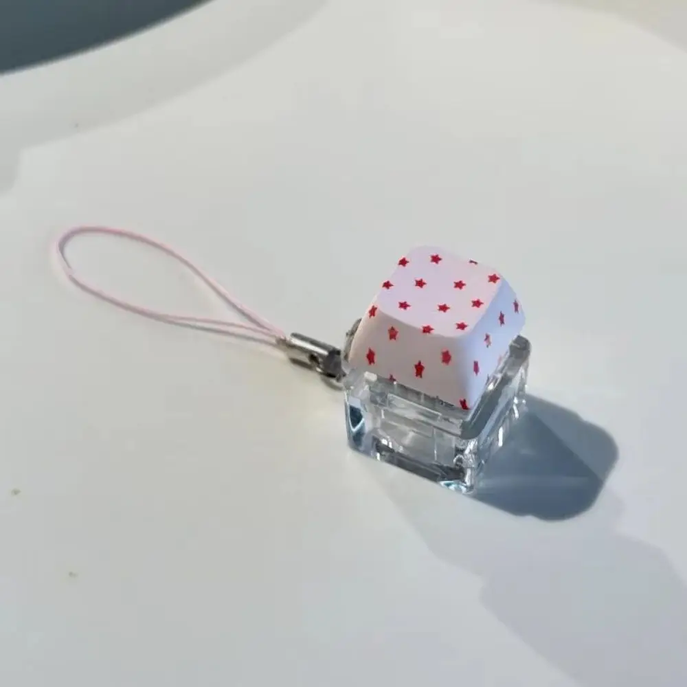 Klickender Fidget-Button, niedlicher Stern-/Polka-Dot-Druck, Mini-Klicker-Anhänger, Tastaturtasten-Form, transparente Basis – Detail 5
