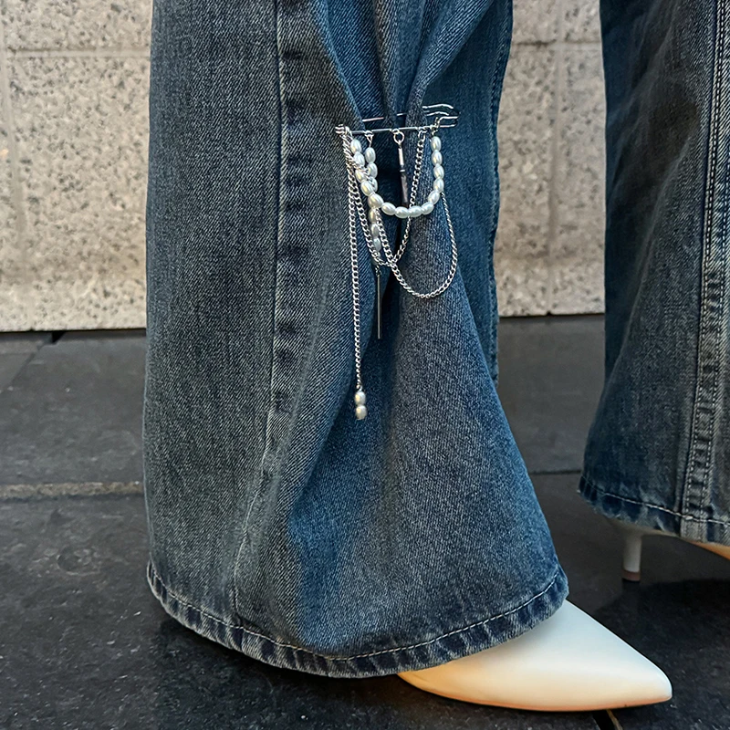 New Retro Imitation Pearl Metal Chain Tassel Pendant Pin Pants Foot Chain Creative Girl Fashion Jewelry