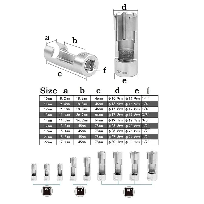 Hexagonal Repair Tool com fenda tubo, Hexagonal Repair Tool, Open Oil and Pipe, Oxygen Sensor Wrench, Chrome Vanadium Aço Fuel Injection