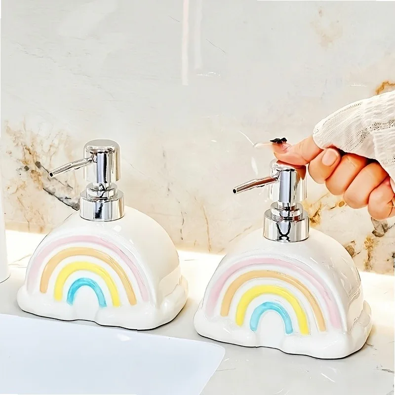 Creative Landscape Rainbow Ceramic Soap Dispenser Durable Push-Type for Bathroom Shower Kitchen Decor