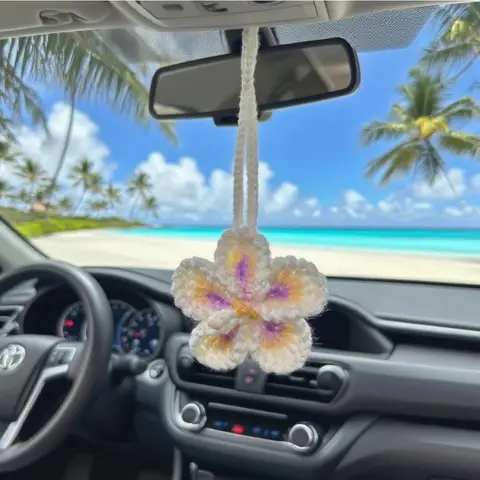 हिबिस्कस फूल कार हैंगिंग आभूषण, क्रोशिया हवाईयन उष्णकटिबंधीय फूल बैग आकर्षण सजावट कार रियर व्यू मिरर समुद्र तट सहायक उपकरण ( 8 best sales जपापुष्प - №8