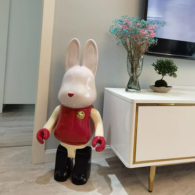 Modern Home Decor Cartoon Rabbit Creativity Statue Sculpture Live Room Decor Large Animal Statue Office Decoration Resin Figurin