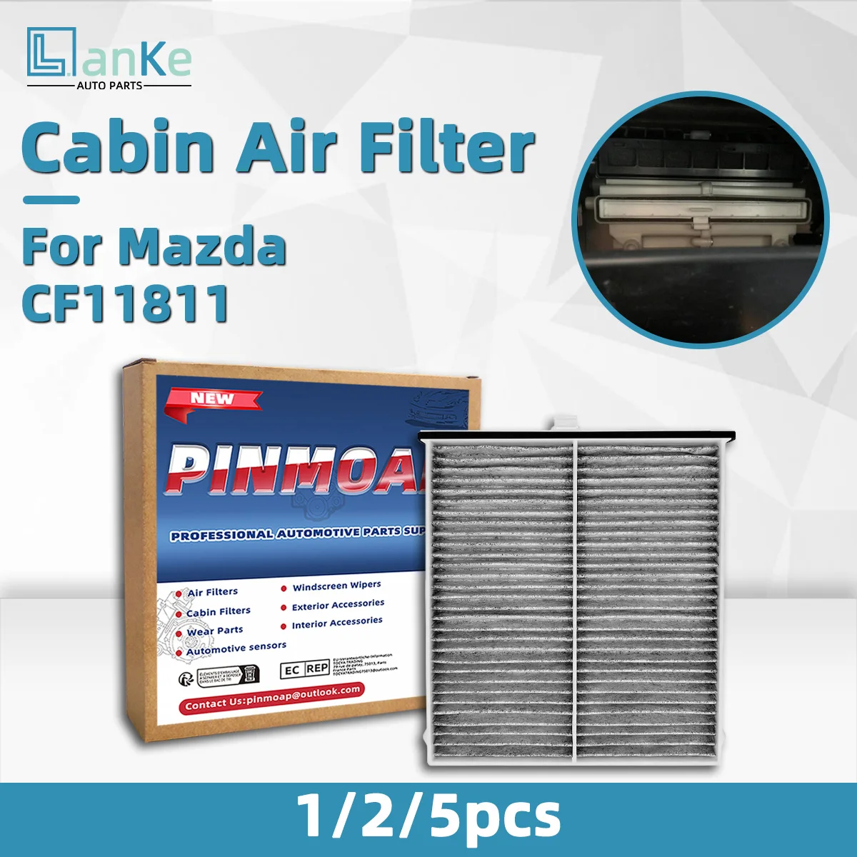 Lanke Car Interior Air Quality Improvement Activated Carbon Cabin Air Filter Direct Replacement Car Parts, Mazda 3 CX-5, CF11811