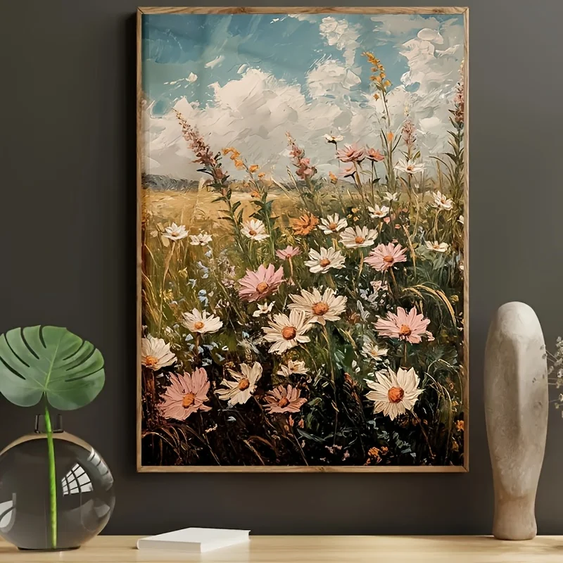 Vintage Art Spring Meadow Blooming Wildflowers Print Wall Art Canvas Painting Modern Home Wall