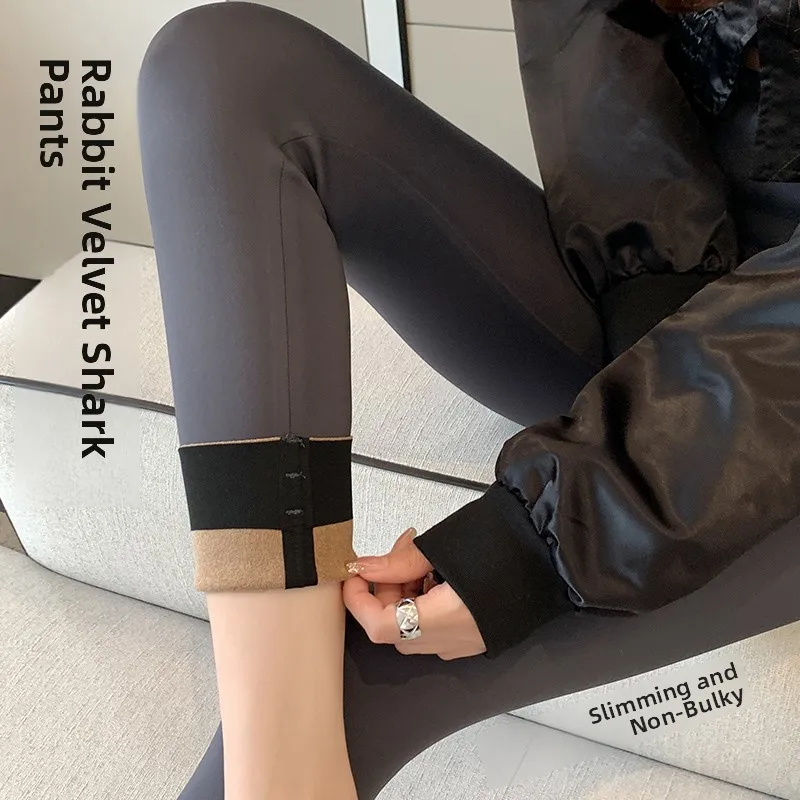 Calça feminina de cintura alta com forro de fce sl arkskin bot outono inverno quente controle de barriga casual estampa leggings