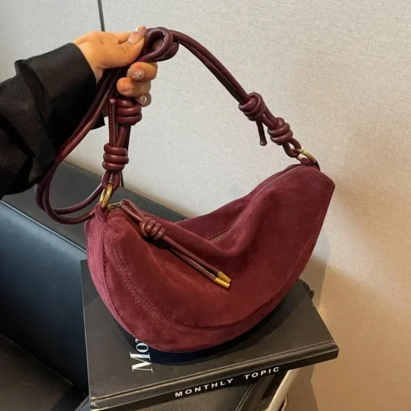 Faux Suede Super Popular Niche Suede Shoulder Bag for Women 2025 Hot Sale Single Crossbody Bags Underarm Dumpling Sweet Bags