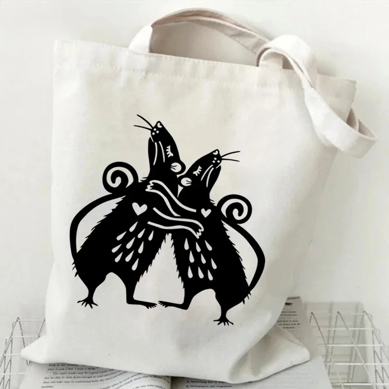 

Rat Womens Grocery Handbags Eco Reusable Shopping Bag Cartoon Animal Rat Tote Bags Casual Fashion Hot Sale Women Shopping Bags