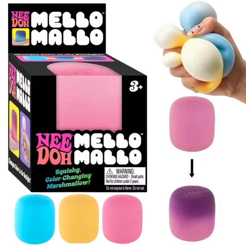 Schylling NeeDoh Mello Mallo UV Reactive Color Changing Squishy Toy Non-toxic Soft Squeeze Fidget Toy Anxiety Stress Relief Gift
