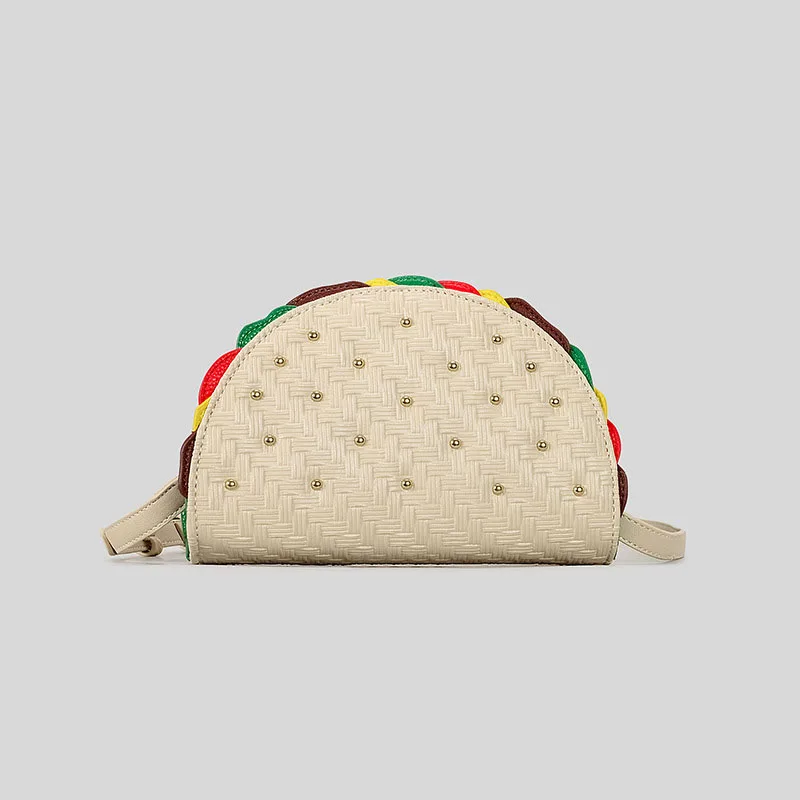 

Fashion Rivet Luxury Pu Leather Shoulder Crossbody Bags Funny Purses Creative Half Round Hamburger Design Clucth Bag for Women