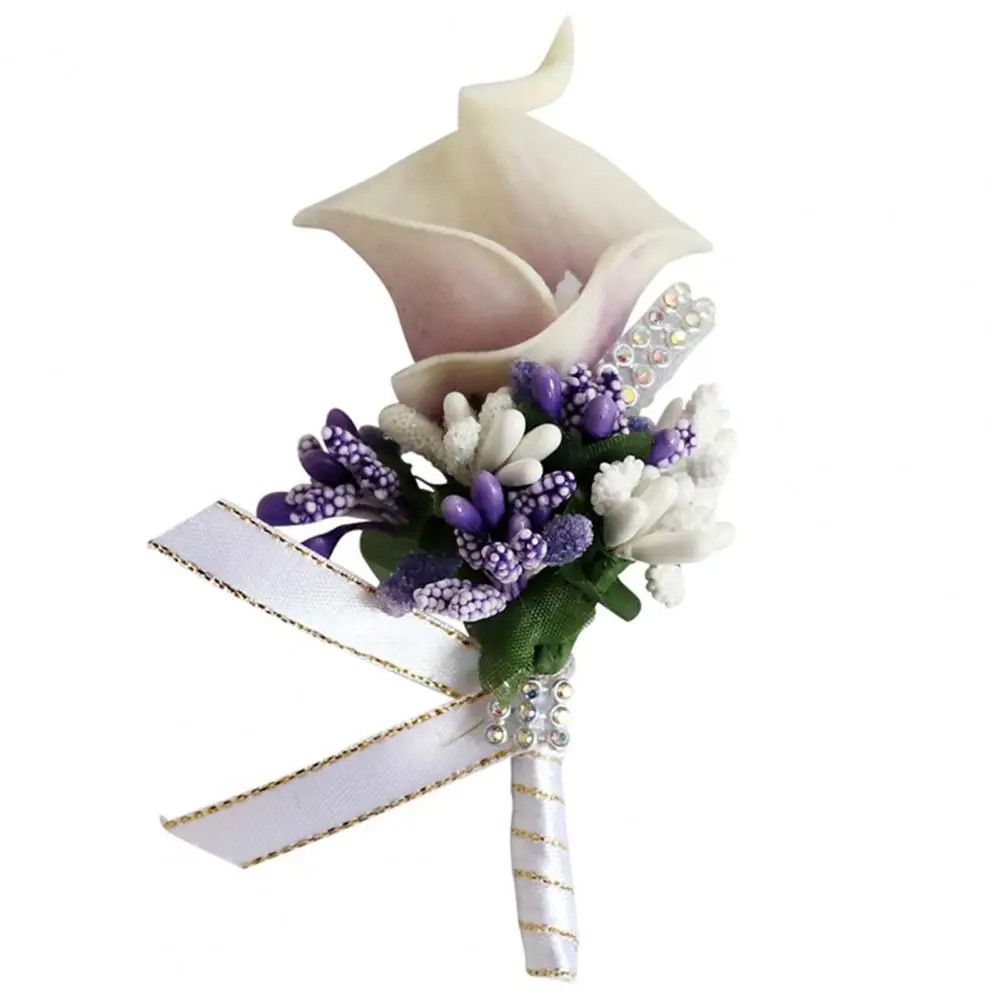 Beautiful Bridal Groomsmen Artificial Flower Corsage Lapel Brooch Lightweight Common Callalily Lapel Brooch