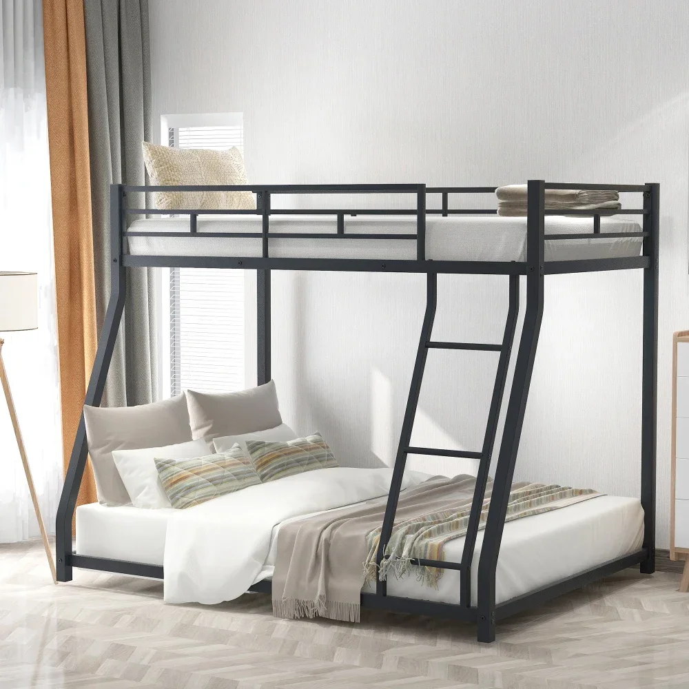 Children's Bed Metal Floor Bunk Bed, Twin Over Full,Black  Twin Bed  Boys Beds Children Bed Kids Furniture Bunk Beds for Kids