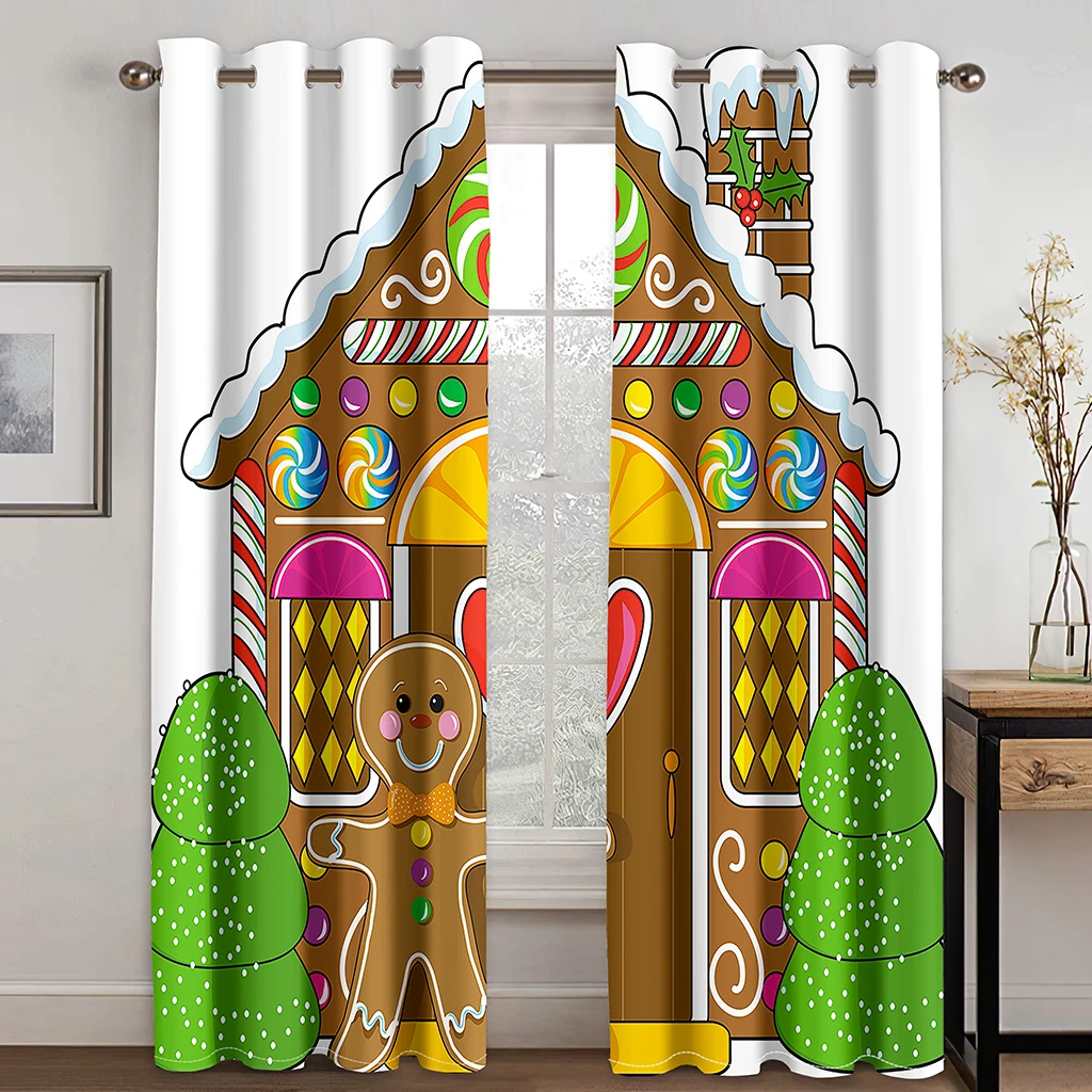 

Christmas Decoration Curtain 3D Cartoon Santa Claus Christmas Tree Polyester Cloth Curtain Snowman Pattern Festive Atmosphere