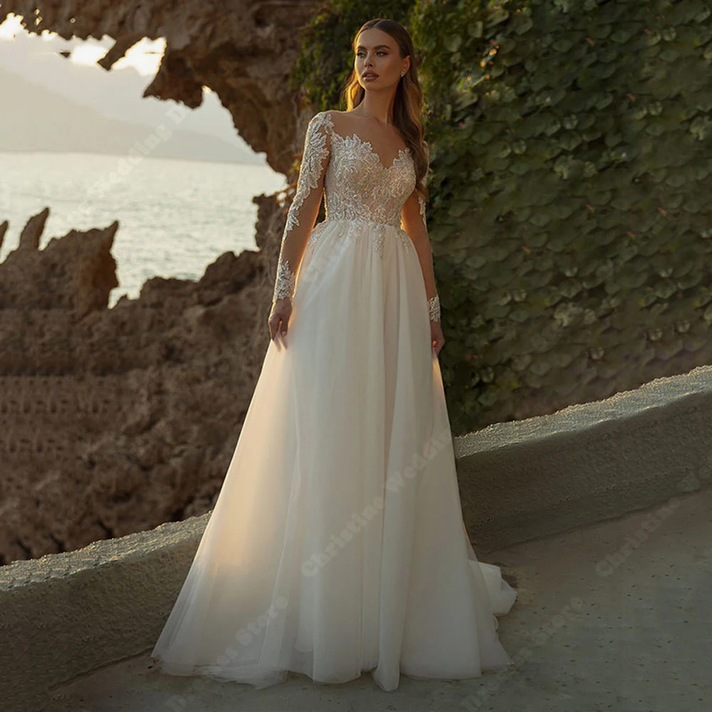 Eleganti abiti da sposa da donna in tulle maniche in pizzo abiti da sposa a-line lunghezza lavanti cocktail banchetto vestido de novia personalizzato