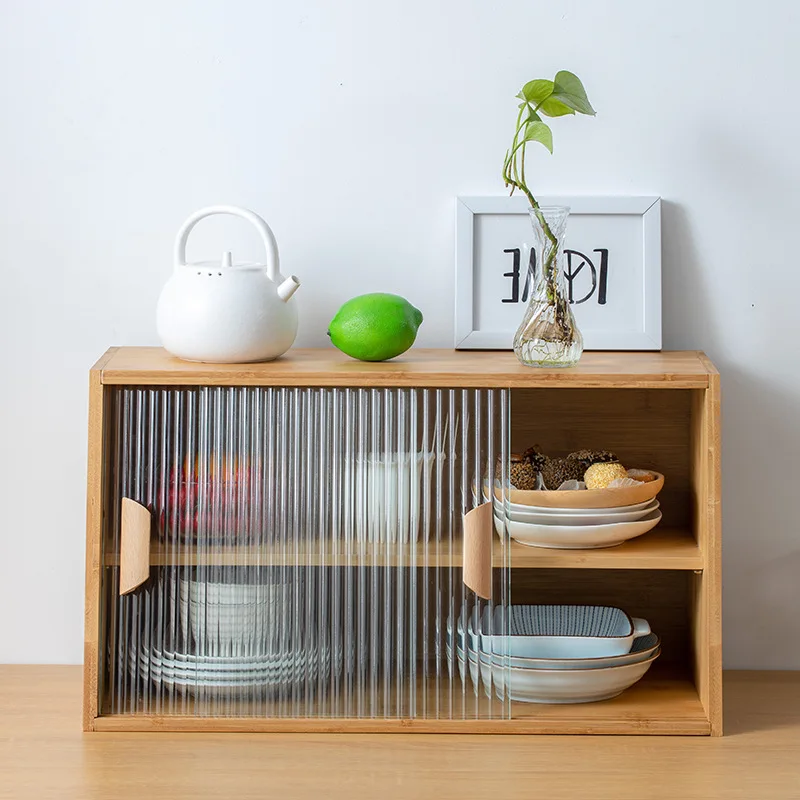 Japanese desktop dining side cabinet glass door display cabinet kitchen countertop cup storage rack