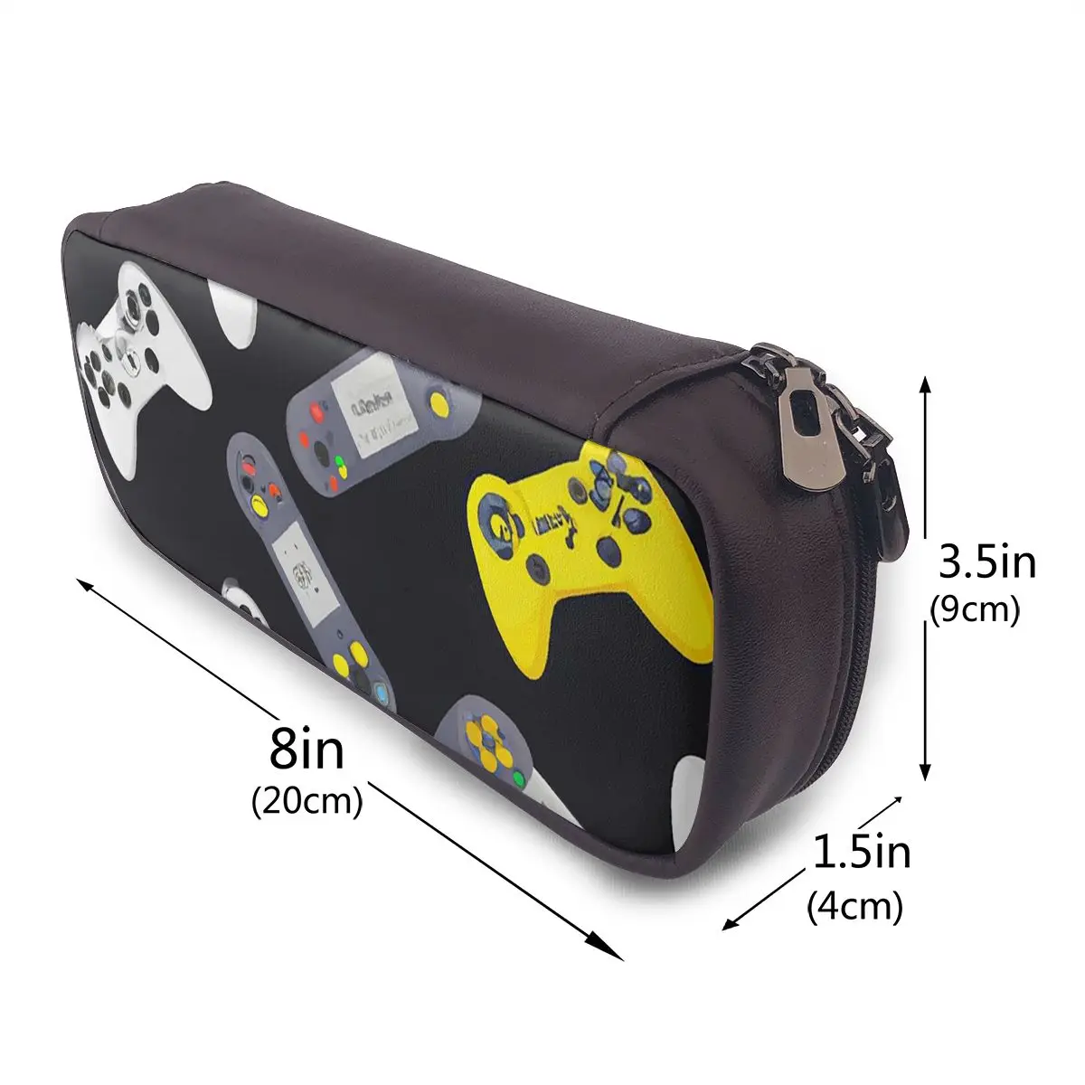 Gaming Controllers Pattern Leather Pencil Case for Studen School Pen Box Pencil Bag Stationery Supplies Pen Holder Bag