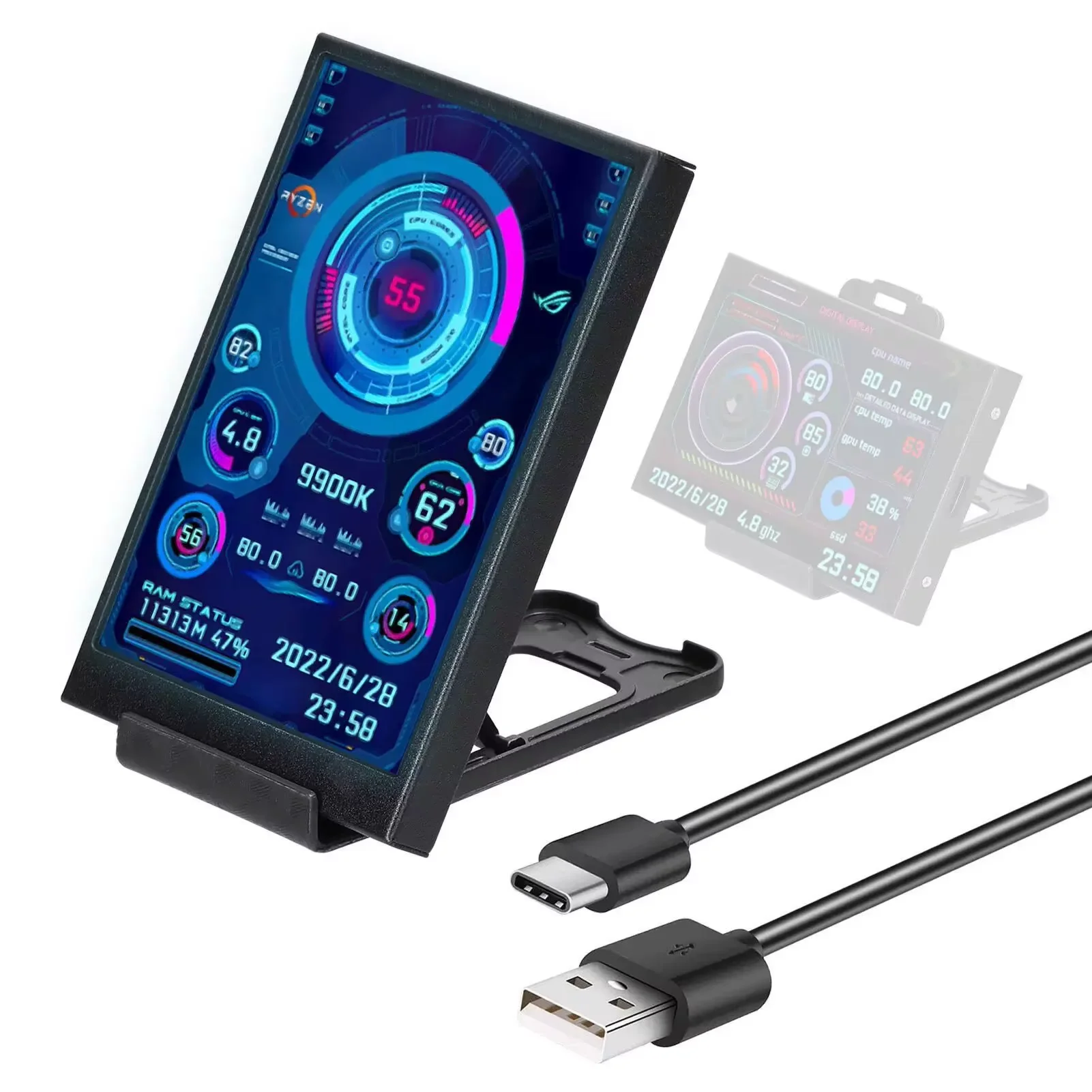 Subpantalla de computadora de 3,5 pulgadas IPS vista completa USB-C chasis subpantalla CPU monitoreo de estado de temperatura de computadora sin AIDA6