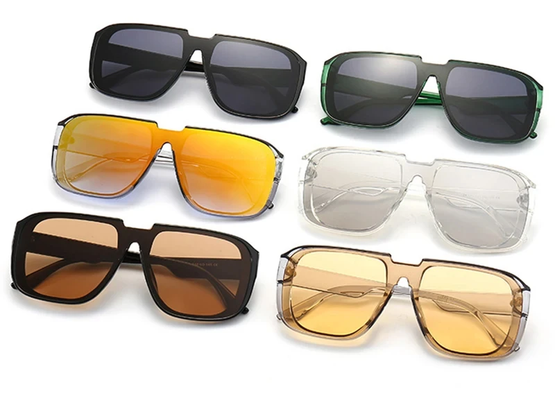 Retro Quadratische Einteilige Sonnenbrille für Männer Verspiegelte Gläser UV400 Flat-Top Herren Mode Sonnenbrille – Detail 1