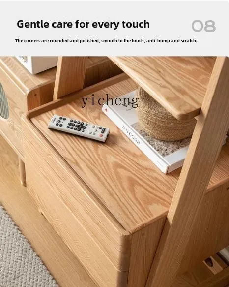 

ZZ solid wood TV cabinet living room trapezoidal sofa shelf display cabinet small apartment bookshelf