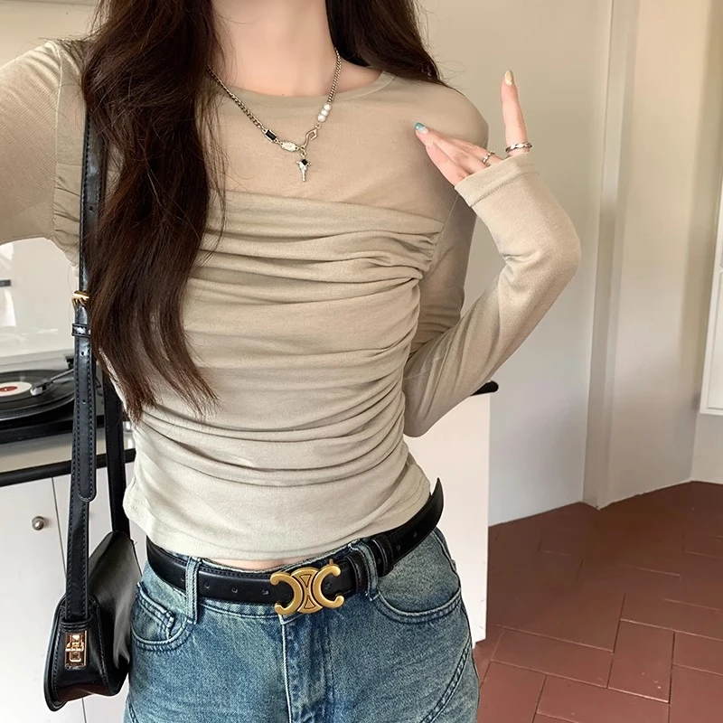 Sweet ort Sve Slim Fit Base irt Commute Sle Colore rotondo Ne Long Sve T-shirt da donna in autunno