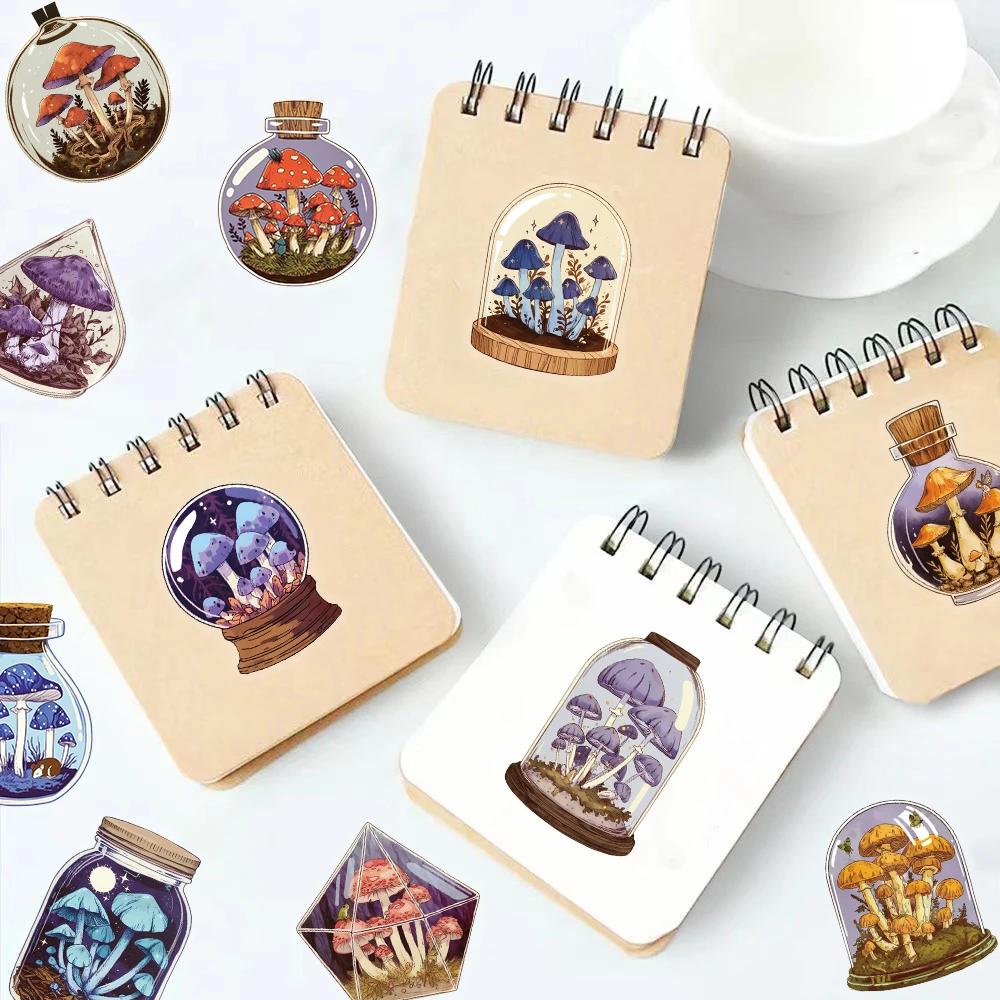 50PCS Creative Mushroom Bottle Cute Stickers Phone Case Decoration Notebook PET Transparent Material Personalized Stickers