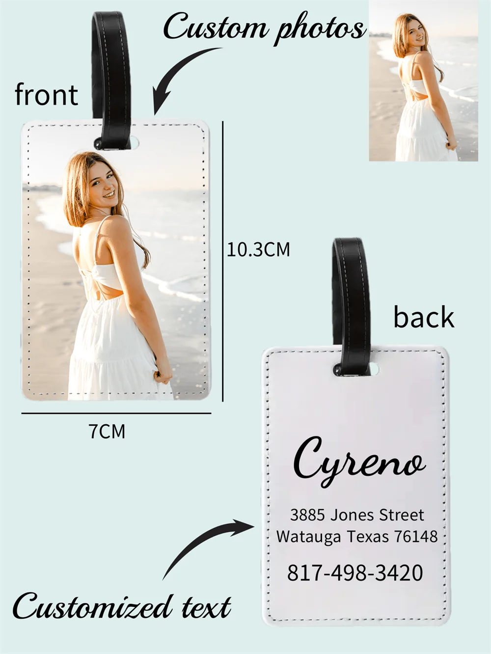 Customized Photo Luggage Tag Personalized Name Number Travel ID Badge Travel Decoration Gift Custom Double-sided Luggage Tag