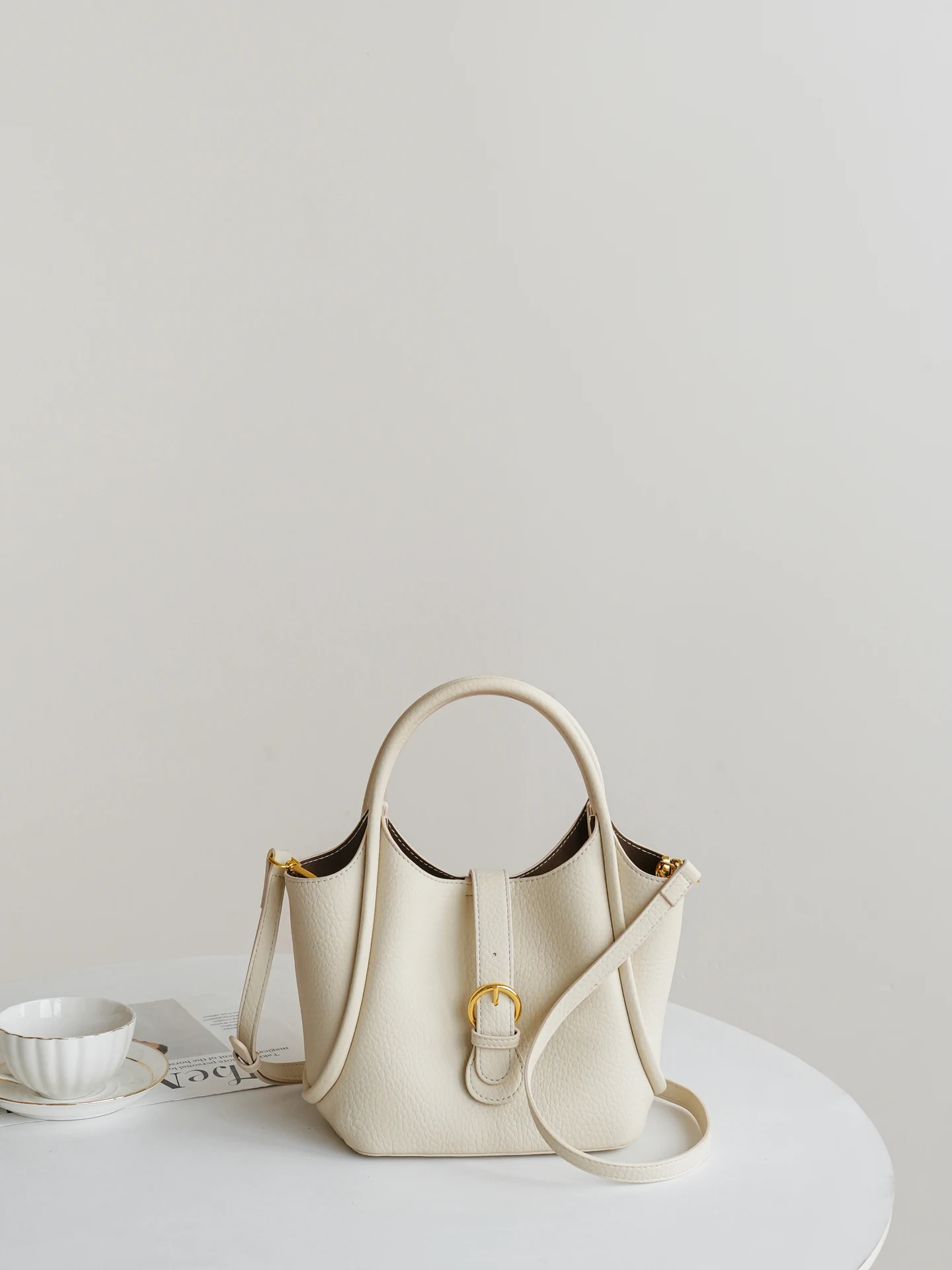 Litchi Pattern Handbag Women's Crossbody Bag Single Shoulder Bucket Bag Fashionable City Simple Style Commute Purse