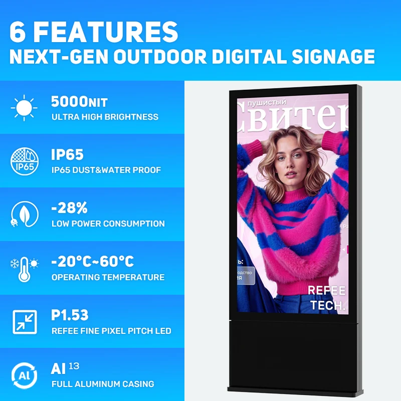 55/81 Inch Outdoor IP65 High Brightness Android WiFi Totem Advertising Player Display Billboard Floor Stand LED Digital Signage