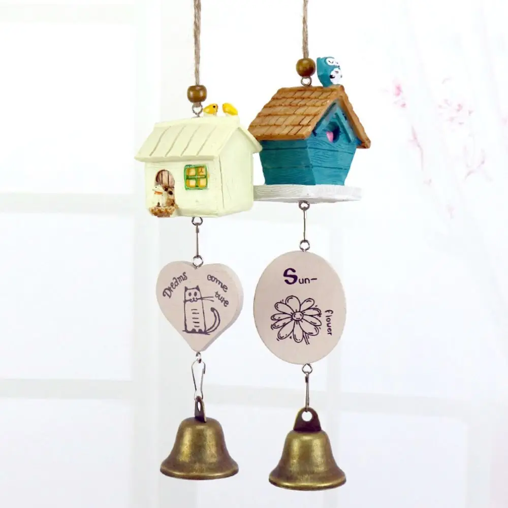 Resin Cartoon Wind Chime Bird Cage Ornament Home Decoration Garden Yard Cute Bird House Hanging Bell Pendant Craft Gift