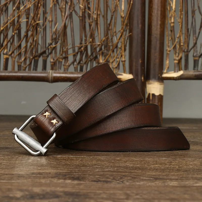 Retro Versatile Ladies Leather Belt Smooth Buckle Pure Cowhide No Hole No Tooth Women's Trouser Belt Trendy Personalized New Mod