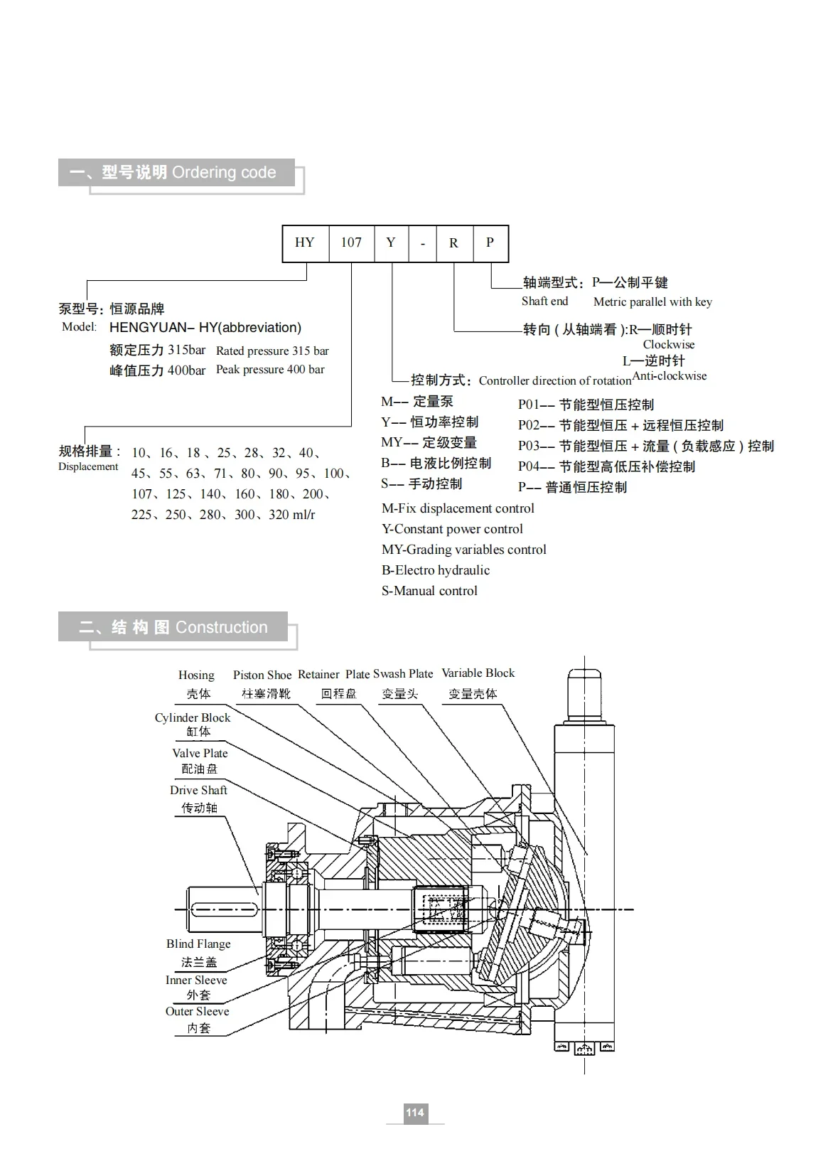 HY10/25/32/40/63/71/80/100/107/125/160/250Y-RP (LP) Axial Piston Pump