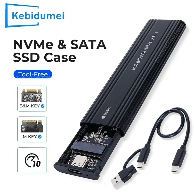 

Внешний корпус твердотельного накопителя NVME M.2 2230/2242/2260/2280 SSD M.2 к USB C 10 Гбит/с, алюминиевый корпус типа A + C для ключа M/M + B